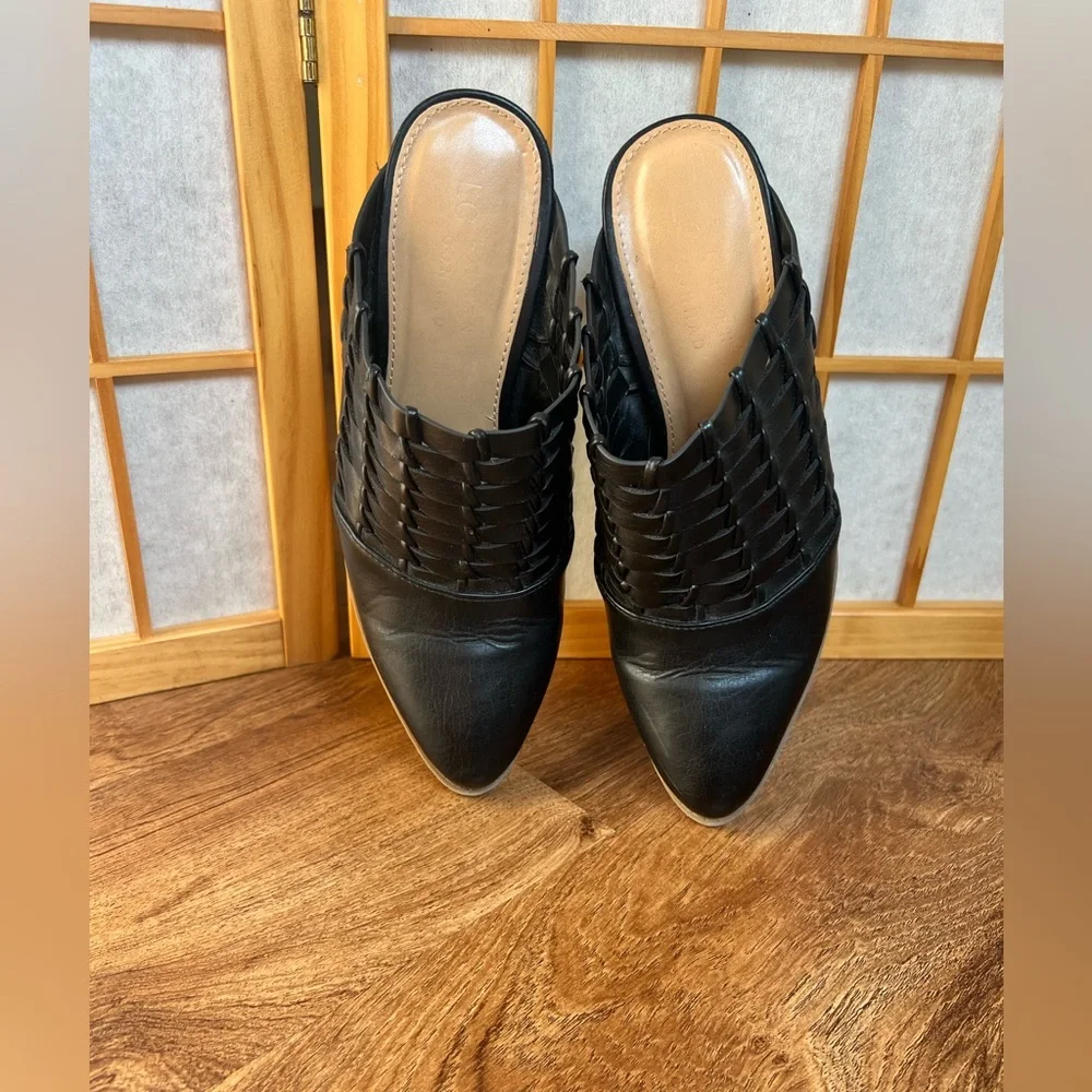 LC Lauren Conrad Woven Mule Heels Black Pointed Toe Size 6.5 - Picture 10 of 11